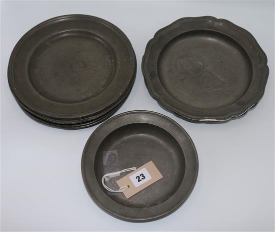 Collection of pewter plates